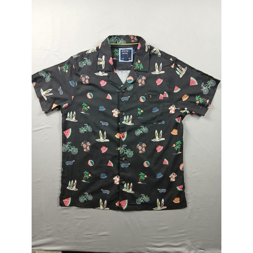 Reverse Threads Rowan W2241 Mens Large Camp Collar Hawaiian Shirt 100% Cotton